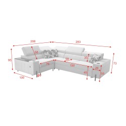 Zetta II corner sofa with a sleeping function, bar, storage for bedding, and USB port - Velvet, Jaguar 2167