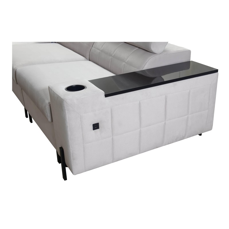 Zetta II corner sofa with a sleeping function, bar, storage for bedding, and USB port - Velvet, Jaguar 2183