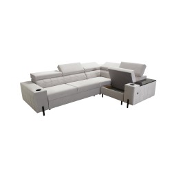 Zetta II corner sofa with a sleeping function, bar, storage for bedding, and USB port - Velvet, Jaguar 2180