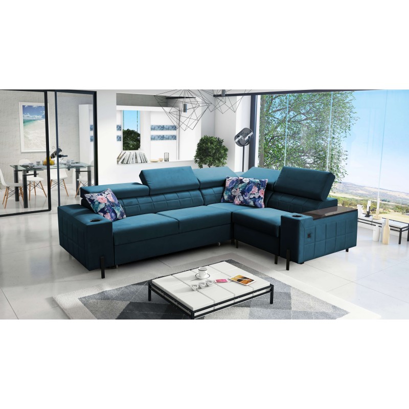 Zetta II corner sofa with sleeping function, bar, bedding storage, and USB port - Velvet, Jaguar 2175
