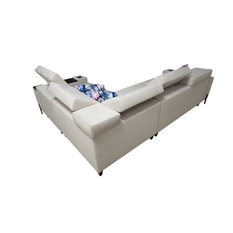 Zetta II Corner Sofa with sleeping function, bar, storage for bedding, and USB port - Velvet, Jaguar 2171