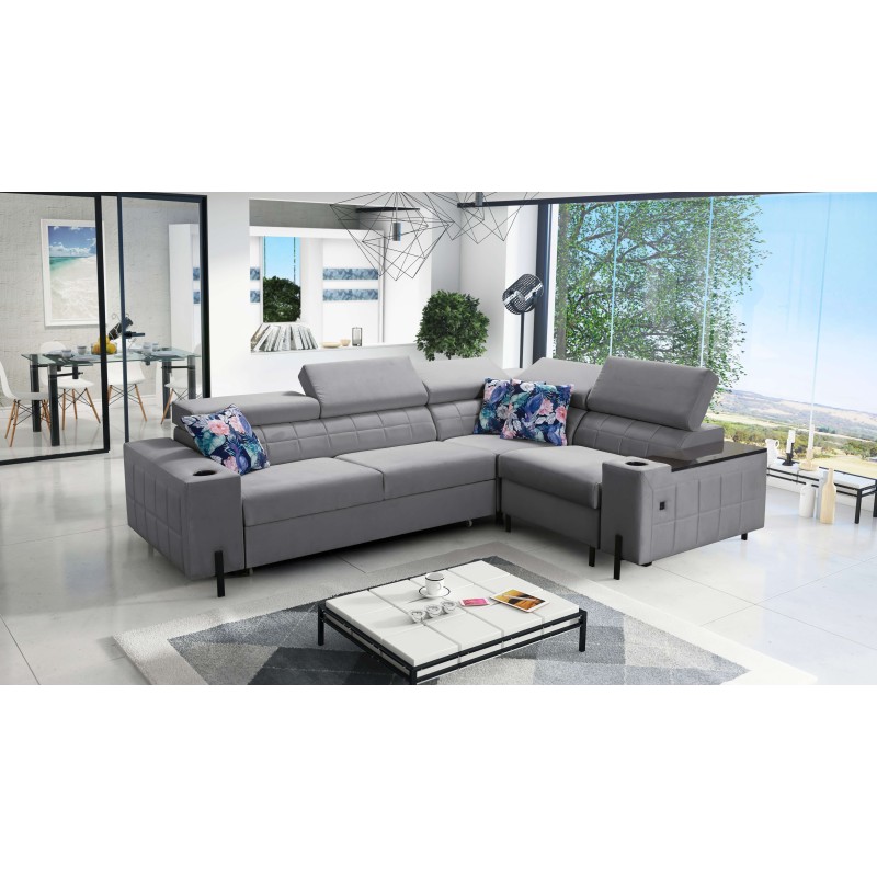 Esquina Zetta II con función de cama, bar, contenedor para ropa de cama y puerto USB - Velvet, Jaguar 2167