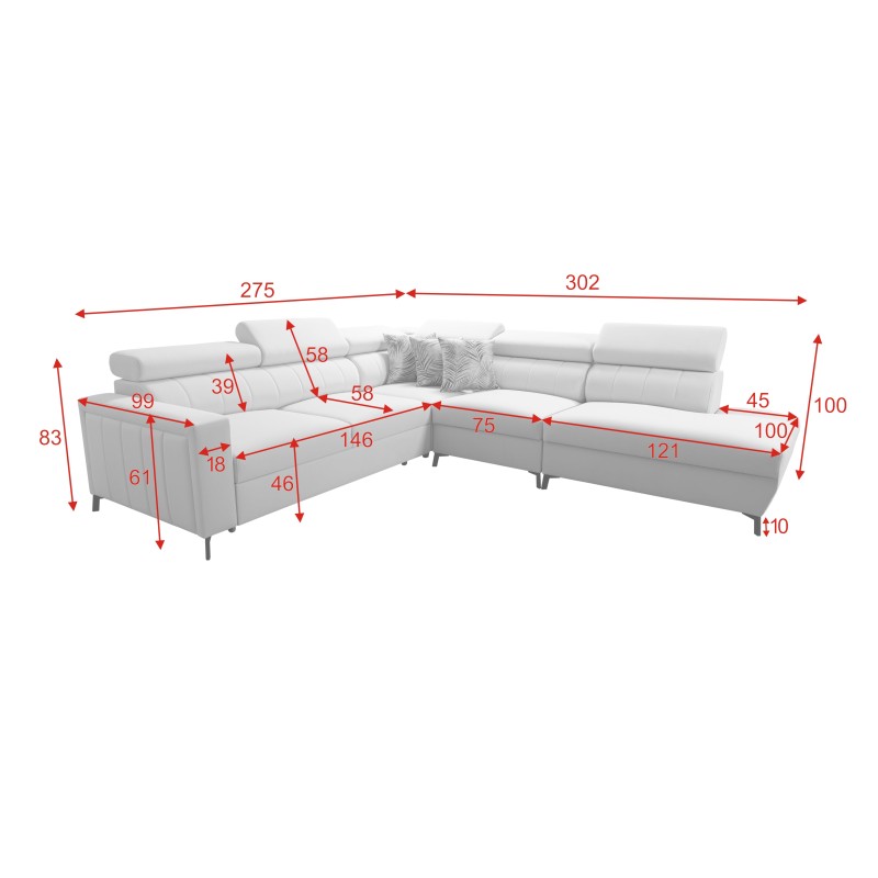 Arco VIII corner sofa with sleeping function and adjustable headrests