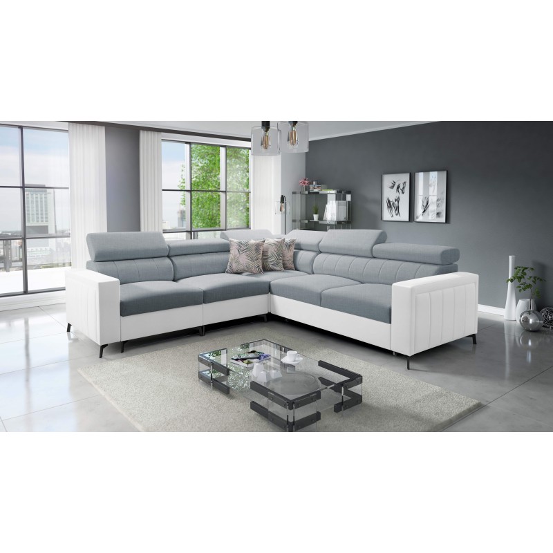 Ecksofa Arco IV mit Schlaffunktion, Stoffgeflecht, Sawana 72 + Kunstleder - Eleganz und Funktionalität
