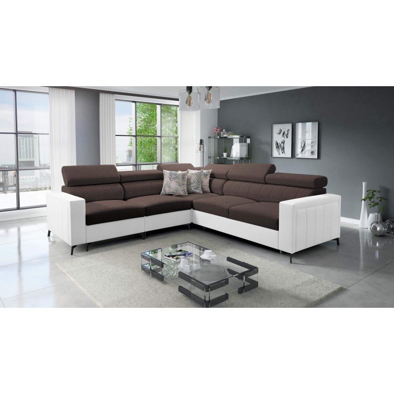Arco IV Corner Sofa with Sleeping Function, Woven Fabric, Sawana 26 + Eco-leather - Elegance and Functionality