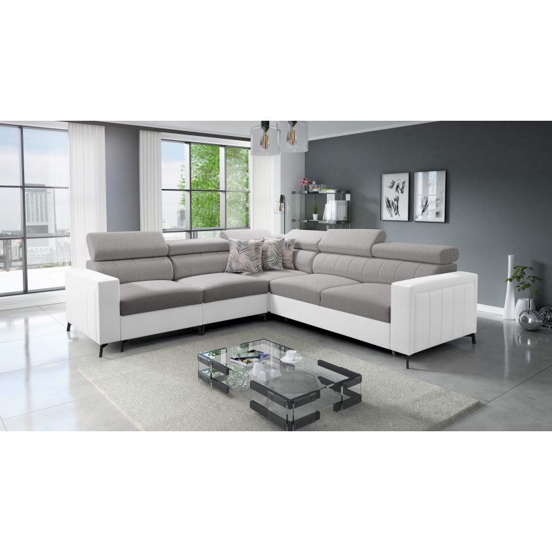 Arco IV Corner Sofa with Sleeping Function, Weave Fabric, Sawana 11 + Eco-leather - Elegance and Functionality