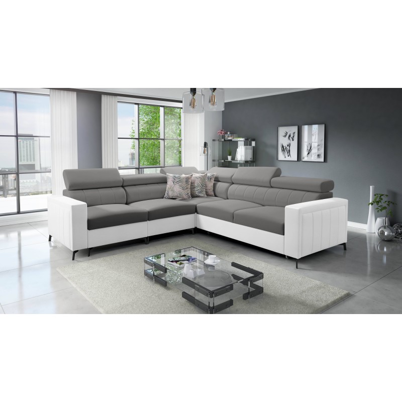 Arco IV Corner Sofa with Sleeping Function, Velvet Fabric, Mono 246 + Eco-leather - Elegance and Functionality
