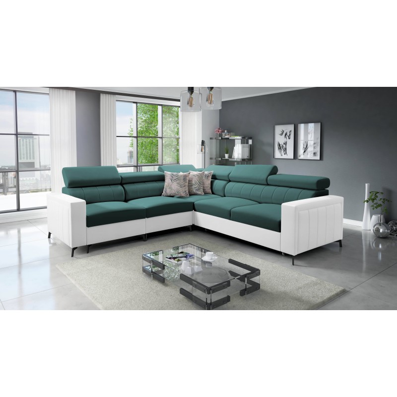 Narożnik Arco IV z funkcją spania, tkanina Velvet, Mono 238 + Ecoskóra - elegancja i funkcjonalność