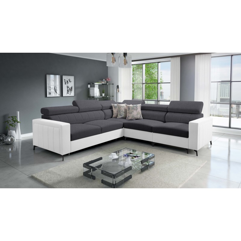Ecksofa Arco IV mit Schlaffunktion, Stoffgeflecht, Sawana 96 + Kunstleder - Eleganz und Funktionalität