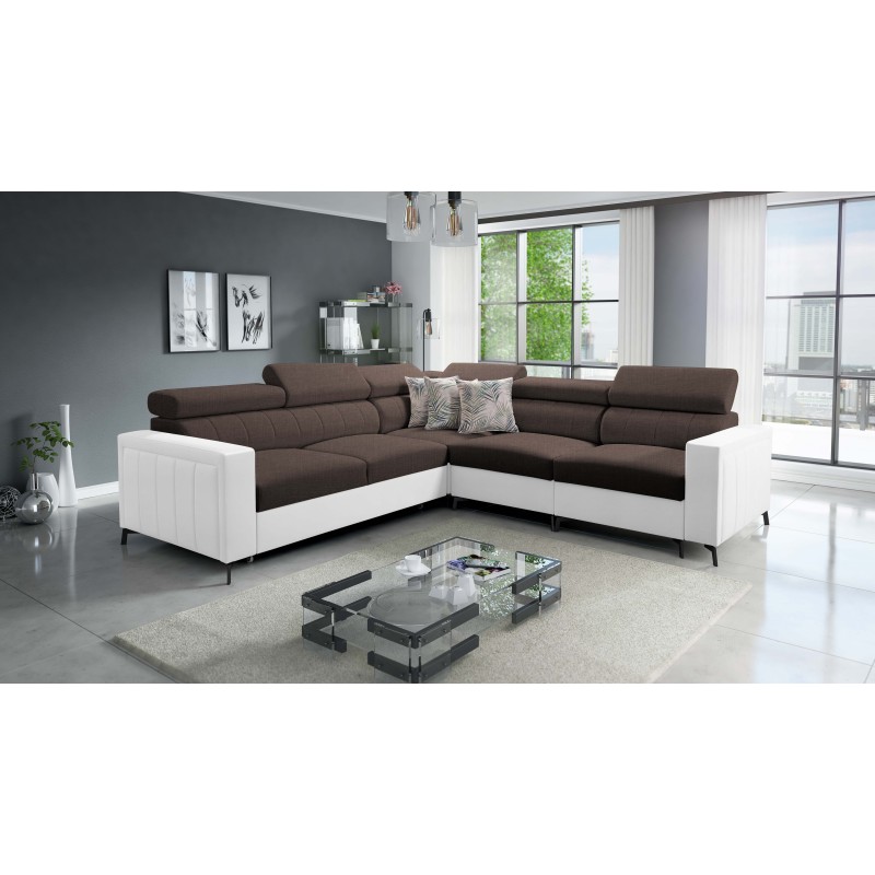 Arco IV Corner Sofa with Sleeping Function, Woven Fabric, Sawana 26 + Eco-leather - Elegance and Functionality
