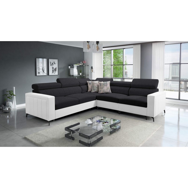 Ecksofa Arco IV mit Schlaffunktion, Stoff Geflecht, Sawana 14 + Kunstleder - Eleganz und Funktionalität