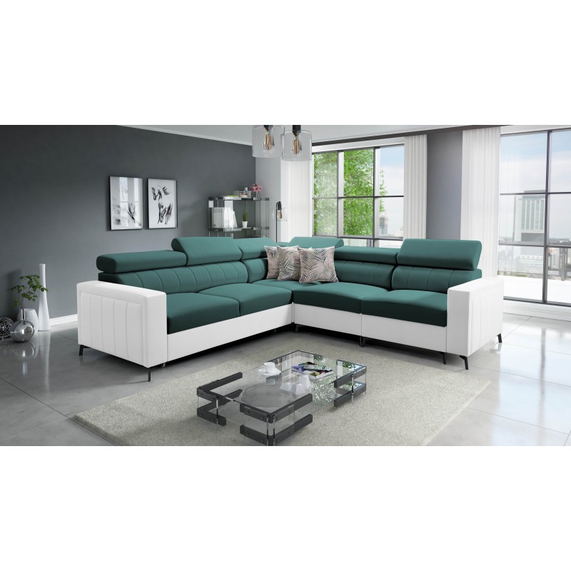 Ecksofa Arco IV mit Schlaffunktion, Samtstoff, Mono 238 + Kunstleder - Eleganz und Funktionalität