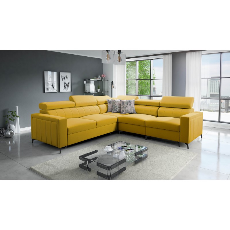 Arco IV Corner Sofa with Sleeping Function, Velvet Fabric, Mono 236 - Elegance and Functionality