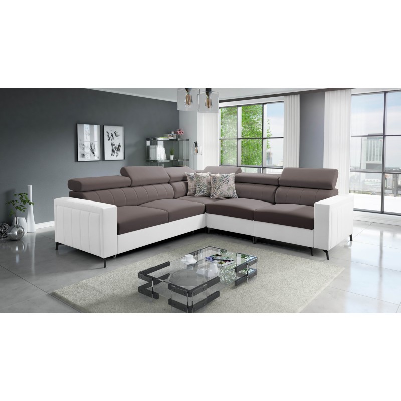 Narożnik Arco IV z funkcją spania, tkanina Velvet, Mono 234 + Ecoskóra - elegancja i funkcjonalność