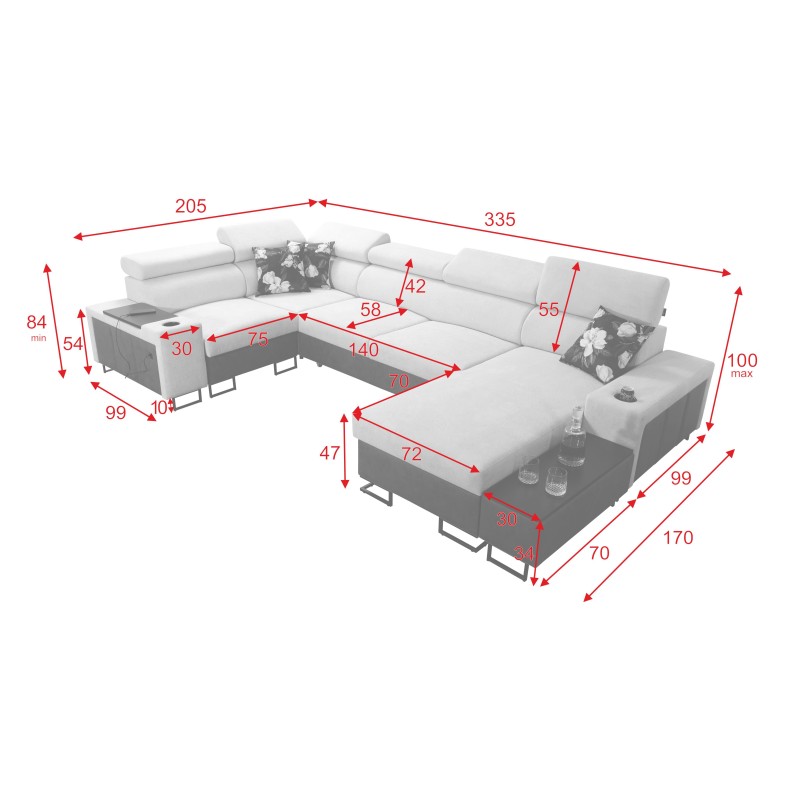 Prestige IV mini U-shaped corner sofa with sleeping function - a perfect combination of style and functionality