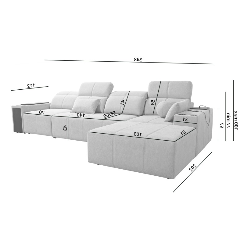 Elegant Corner Sofa Milano XII with Sleeping Function - Woven Fabric, Verita 76