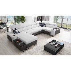 U-shaped corner sofa Prestige IV maxi with a sleeping function and USB port | Soft to the touch, Freya 210.18 + Tauro 8207