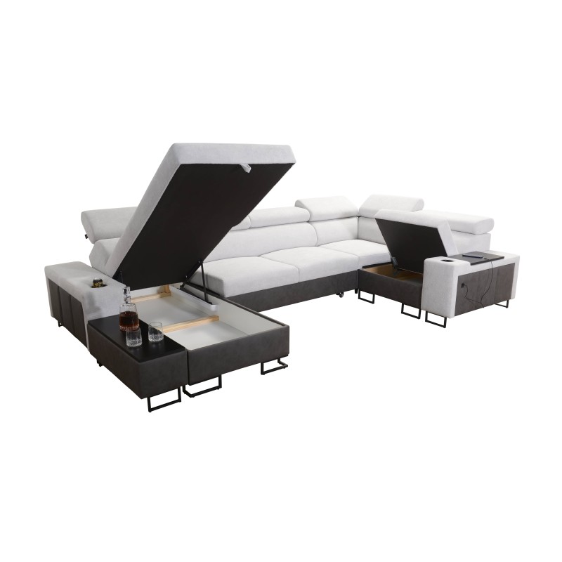 Esquina en forma de U Prestige IV maxi con función de dormir y puerto USB | Suave al tacto, Freya 210.08 + Tauro 8203