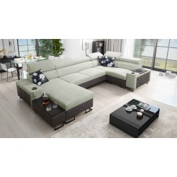 U-shaped corner sofa Prestige IV maxi with a sleeping function and USB port | Soft to the touch, Freya 210.11 + Tauro 8207