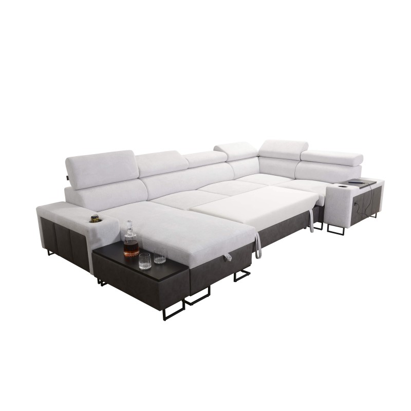 U-förmiges Ecksofa Prestige IV maxi mit Schlaffunktion und USB-Anschluss | Weich im Griff, Freya 210.11 + Tauro 8207