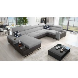 U-shaped corner sofa Prestige IV maxi with a sleeping function and USB port | Soft to the touch, Freya 210.20 + Tauro 8207