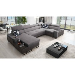 U-shaped corner sofa Prestige IV Maxi with sleeping function and USB port | Soft to the touch, Freya 210.23 + Tauro 8207