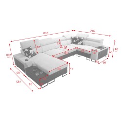 U-shaped corner sofa Prestige IV Maxi with sleeping function and USB port | Soft to the touch, Freya 210.23 + Tauro 8207