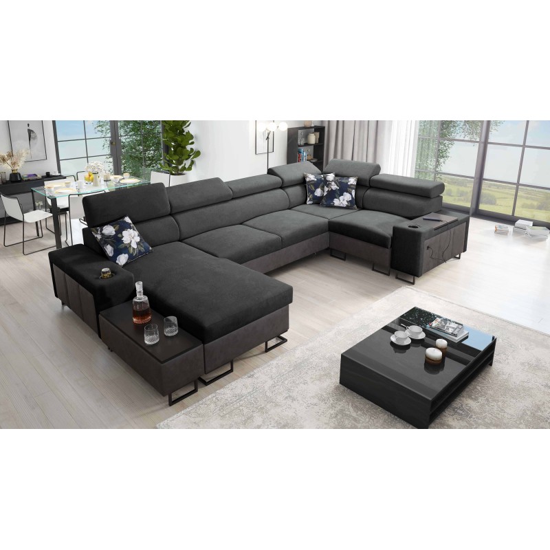 U-förmige Ecksofa Prestige IV Maxi mit Schlaffunktion und USB-Anschluss | Weich im Griff, Freya 210.24 + Tauro 8207