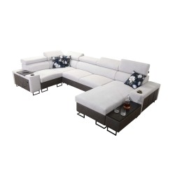 U-shaped corner sofa Prestige IV maxi with sleeping function and USB port | Soft to the touch, Freya 210.02 + Tauro 8202