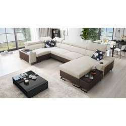 U-förmiges Ecksofa Prestige IV Maxi mit Schlaffunktion und USB-Anschluss | Weich im Griff, Freya 210.02 + Tauro 8202