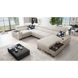 U-shaped Prestige IV maxi corner sofa with a sleeping function and USB port | Soft to the touch, Freya 210.02 + Tauro 8203