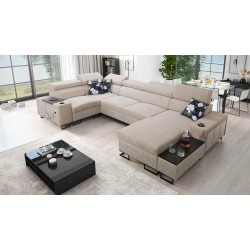 U-shaped corner sofa Prestige IV maxi with a sleeping function and USB port | Soft to the touch, Freya 210.04 + Tauro 8203