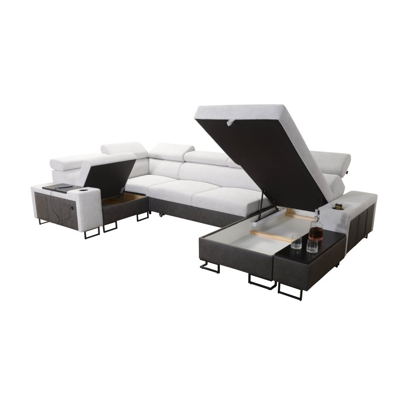 Esquina en forma de U Prestige IV maxi con función de dormir y puerto USB | Suave al tacto, Freya 210.08 + Tauro 8203