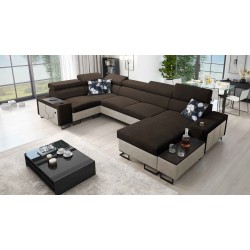 U-förmiges Ecksofa Prestige IV Maxi mit Schlaffunktion und USB-Anschluss | Weich im Griff, Freya 210.08 + Tauro 8203