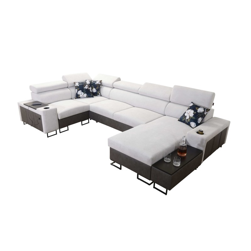 U-shaped corner sofa Prestige IV maxi with a sleeping function and USB port | Soft to the touch, Freya 210.20 + Tauro 8207