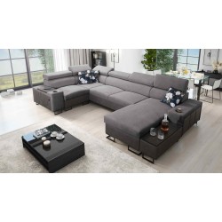 U-förmiges Ecksofa Prestige IV Maxi mit Schlaffunktion und USB-Anschluss | Weich im Griff, Freya 210.23 + Tauro 8207
