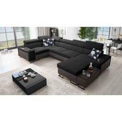 U-shaped corner sofa Prestige IV maxi with a sleeping function and USB port | Soft to the touch, Freya 210.25 + Tauro 8207