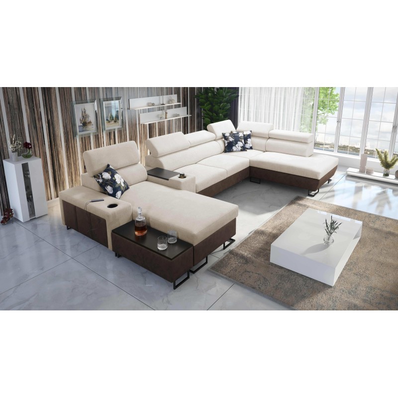 U-förmiges Ecksofa Prestige V mit Schlaffunktion und USB-Anschluss | Möbel von hoher Qualität