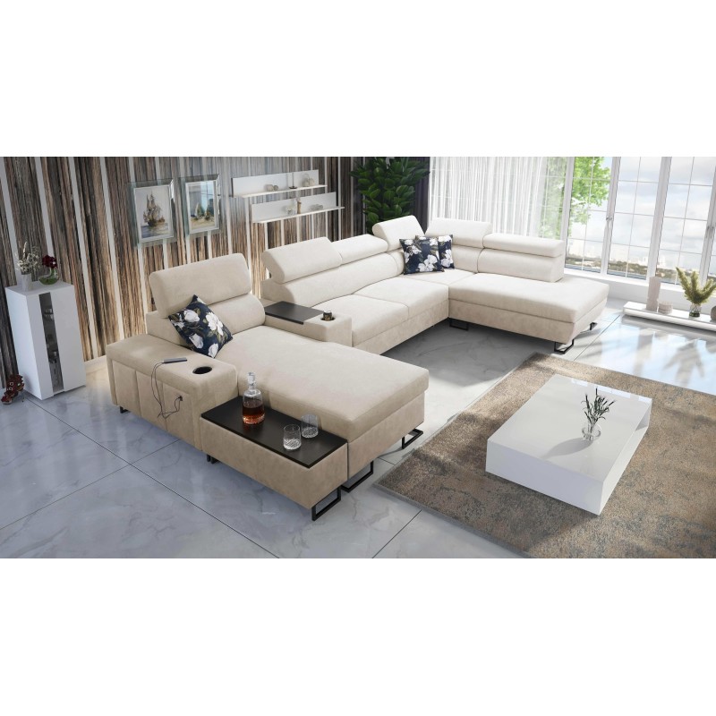 U-förmiges Ecksofa Prestige V mit Schlaffunktion und USB-Anschluss | Möbel von hoher Qualität