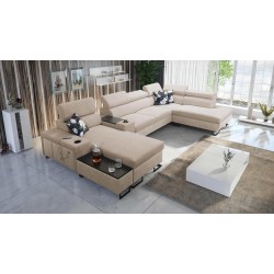 U-förmiges Ecksofa Prestige V mit Schlaffunktion und USB-Anschluss | Möbel von hoher Qualität