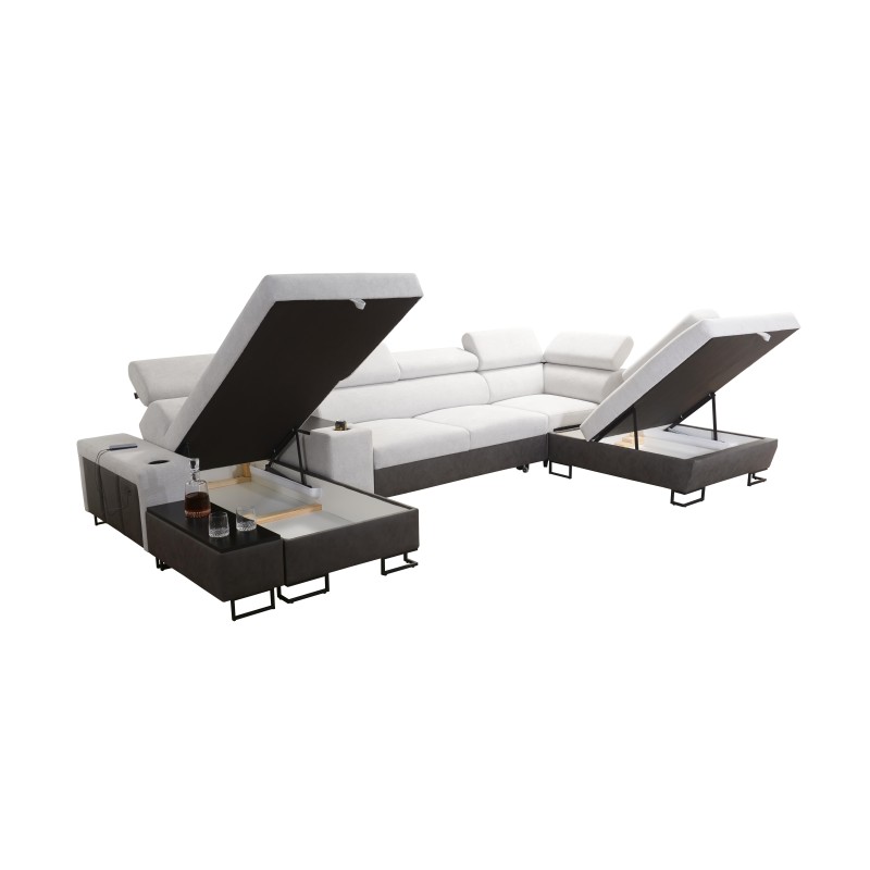 U-förmiges Ecksofa Prestige V mit Schlaffunktion und USB-Anschluss | Möbel von hoher Qualität