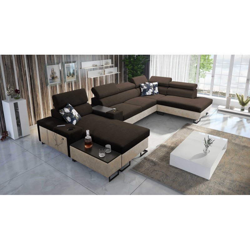 U-förmiges Ecksofa Prestige V mit Schlaffunktion und USB-Anschluss | Möbel von hoher Qualität