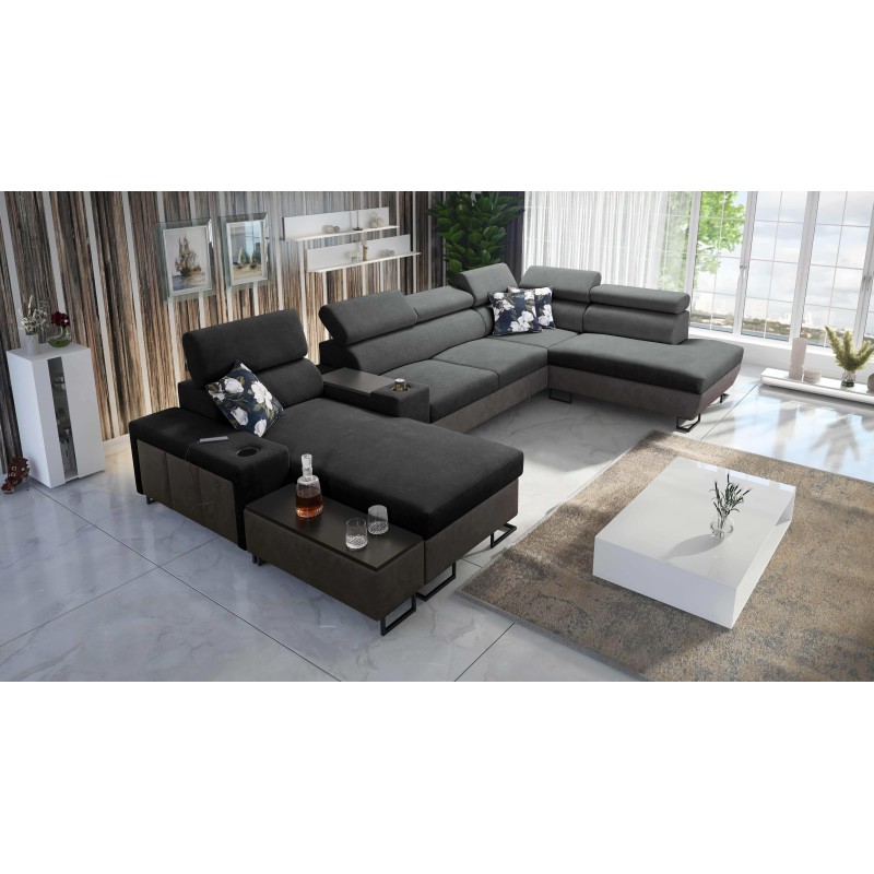 U-förmiges Ecksofa Prestige V mit Schlaffunktion und USB-Anschluss | Möbel von hoher Qualität