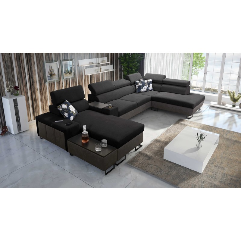 U-förmiges Ecksofa Prestige V mit Schlaffunktion und USB-Anschluss | Möbel von hoher Qualität