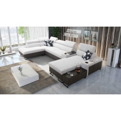 U-förmiges Ecksofa Prestige V mit Schlaffunktion und USB-Anschluss | Möbel von hoher Qualität