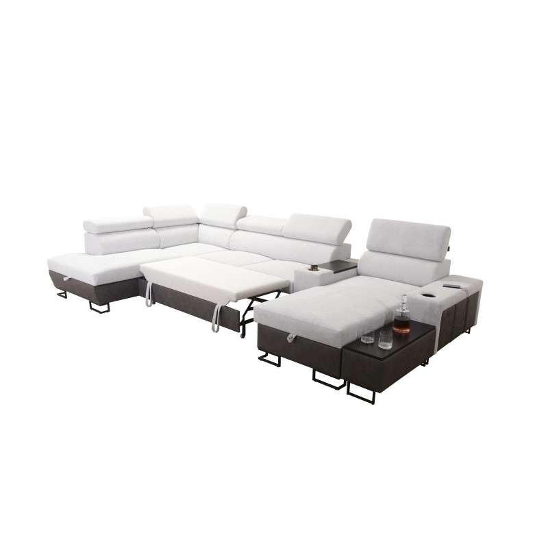 U-förmiges Ecksofa Prestige V mit Schlaffunktion und USB-Anschluss | Möbel von hoher Qualität