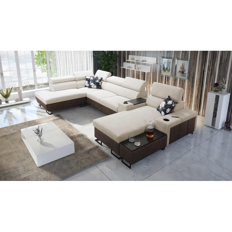 U-förmiges Ecksofa Prestige V mit Schlaffunktion und USB-Anschluss | Möbel von hoher Qualität