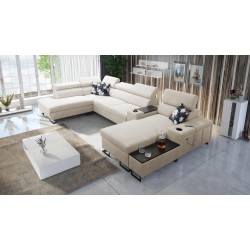 U-förmiges Ecksofa Prestige V mit Schlaffunktion und USB-Anschluss | Möbel von hoher Qualität