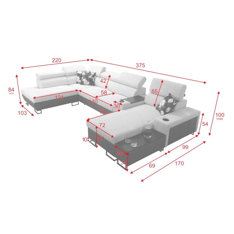 Sofá Esquinero en Forma de U Prestige V con Función de Cama y Puerto USB | Muebles de Alta Calidad