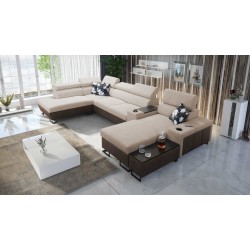 U-Shaped Prestige V Sectional Sofa with Sleeping Function and USB Port | High-Quality Furniture